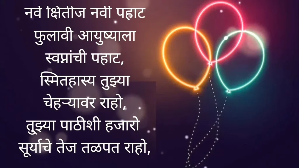 Animated neon light balloons with Birthday Wishes For Son in Marathi text.